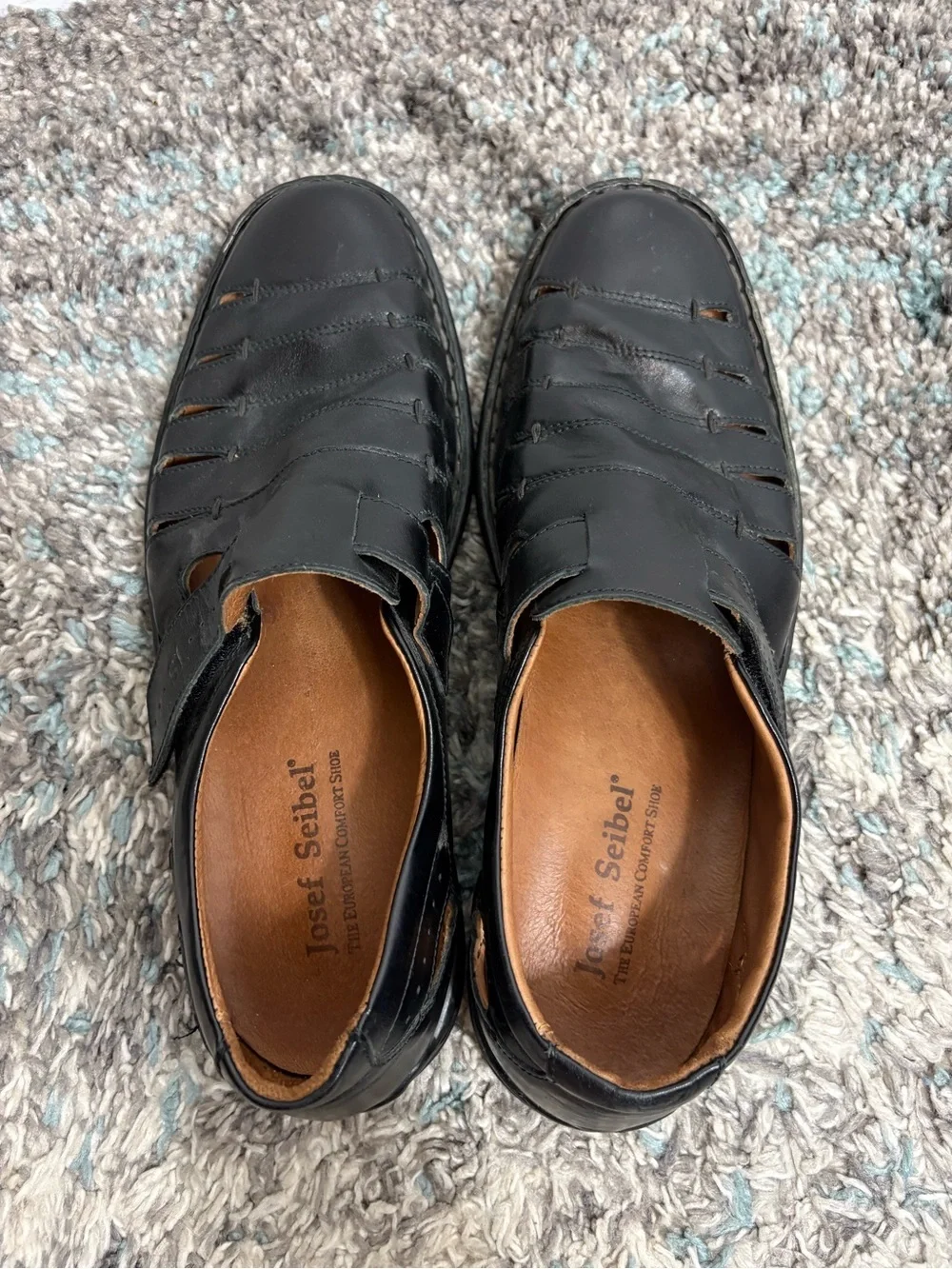 Josef Seibel Shoes Mens 45 12 Fisherman Black Leather Sandals Comfort Closed Toe